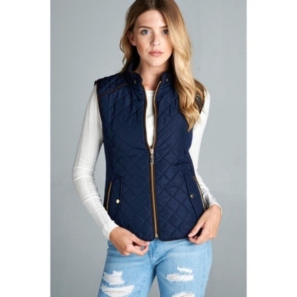 Jackets & Blazers - Navy Basic Vest with Suede Piping Detail